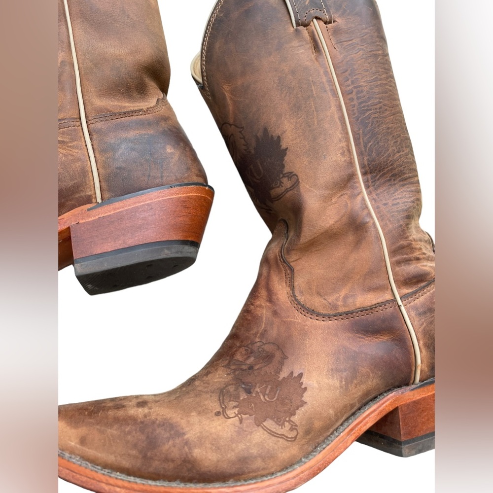 Nocona College Boots KU Jayhawk Leather Tan Western Cowgirl Boots Size 7 - Picture 7 of 11